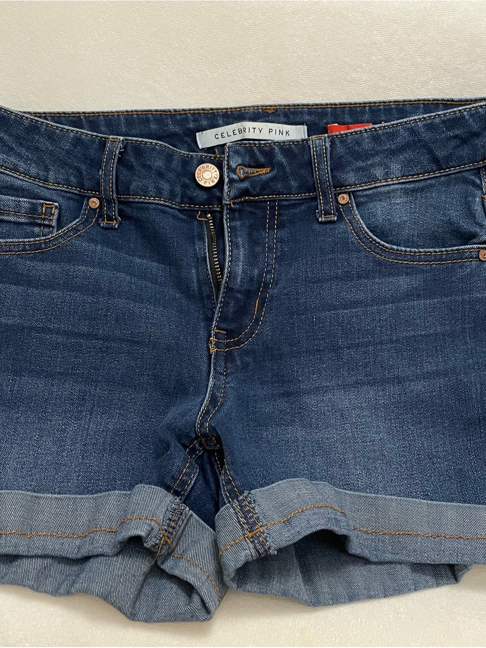 Celebrity Pink Indigo Rolled Cuff Denim Shorts